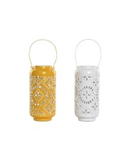 Portacandele Home ESPRIT Giallo Bianco Ferro 15 x 15 x 33 cm (2 Unità)