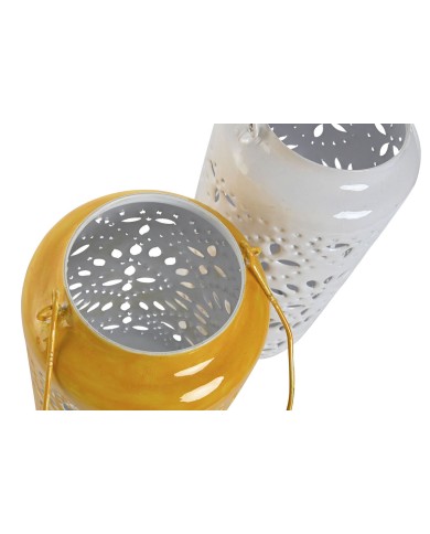 Portacandele Home ESPRIT Giallo Bianco Ferro 15 x 15 x 33 cm (2 Unità)