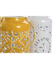 Portacandele Home ESPRIT Giallo Bianco Ferro 15 x 15 x 33 cm (2 Unità)