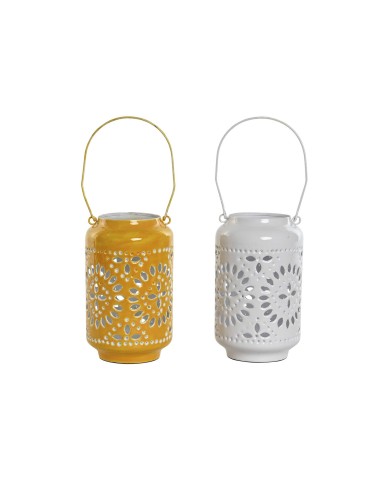 Portacandele Home ESPRIT Giallo Bianco Ferro 15 x 15 x 26 cm (2 Unità)