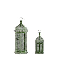 Lanterne Home ESPRIT Verde Metallo Orientale 23 x 23 x 57 cm (2 Pezzi)