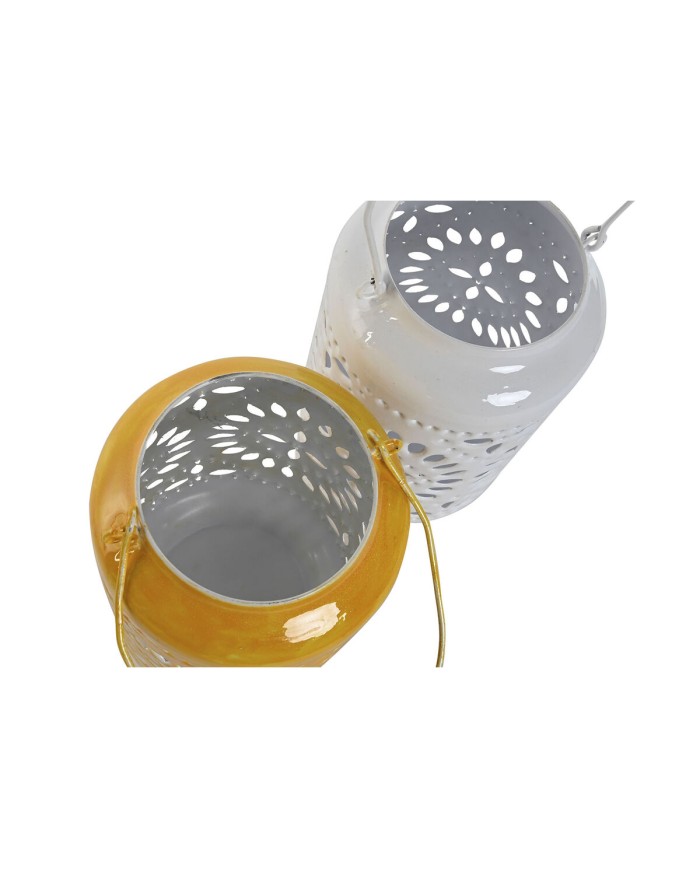 Portacandele Home ESPRIT Giallo Bianco Ferro 15 x 15 x 26 cm (2 Unità) Portacandele Home ESPRIT Giallo Bianco Ferro 15 x 15 x 26 cm (2 Unità)