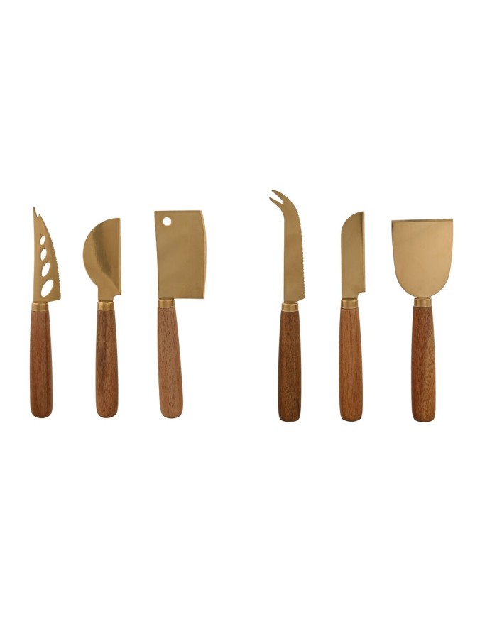 Coltelli da Formaggio Home ESPRIT Dorato Naturale Acciaio inossidabile Acacia 2 Unità (3 Pezzi)