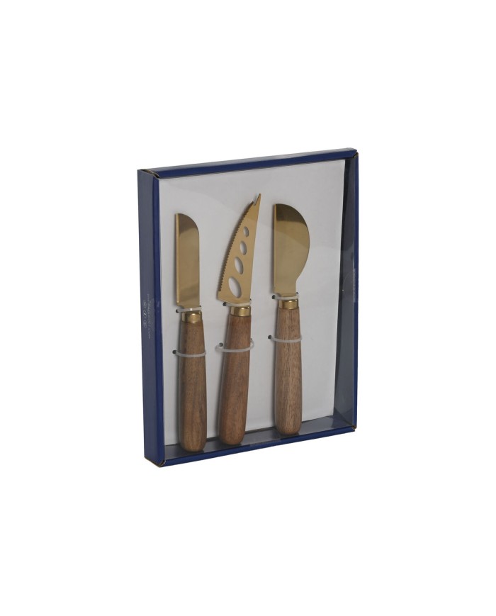 Coltelli da Formaggio Home ESPRIT Dorato Naturale Acciaio inossidabile Acacia 2 Unità (3 Pezzi)