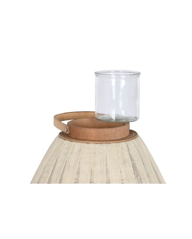 Portacandele Home ESPRIT Bianco Marrone Legno Cristallo 38 x 38 x 84 cm