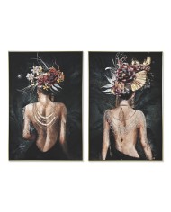 Quadro Home ESPRIT Nero Verde chica 80 x 3,5 x 120 cm (2 Unità)