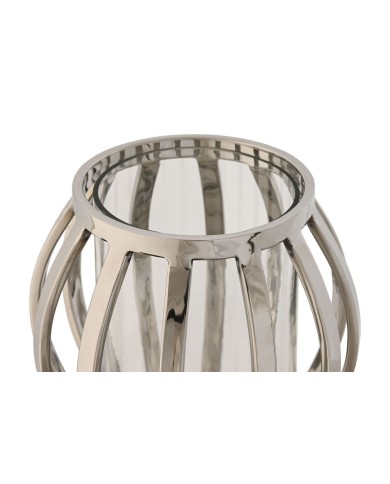 Portacandele Home ESPRIT Argentato Cristallo Acciaio 14 x 14 x 14 cm