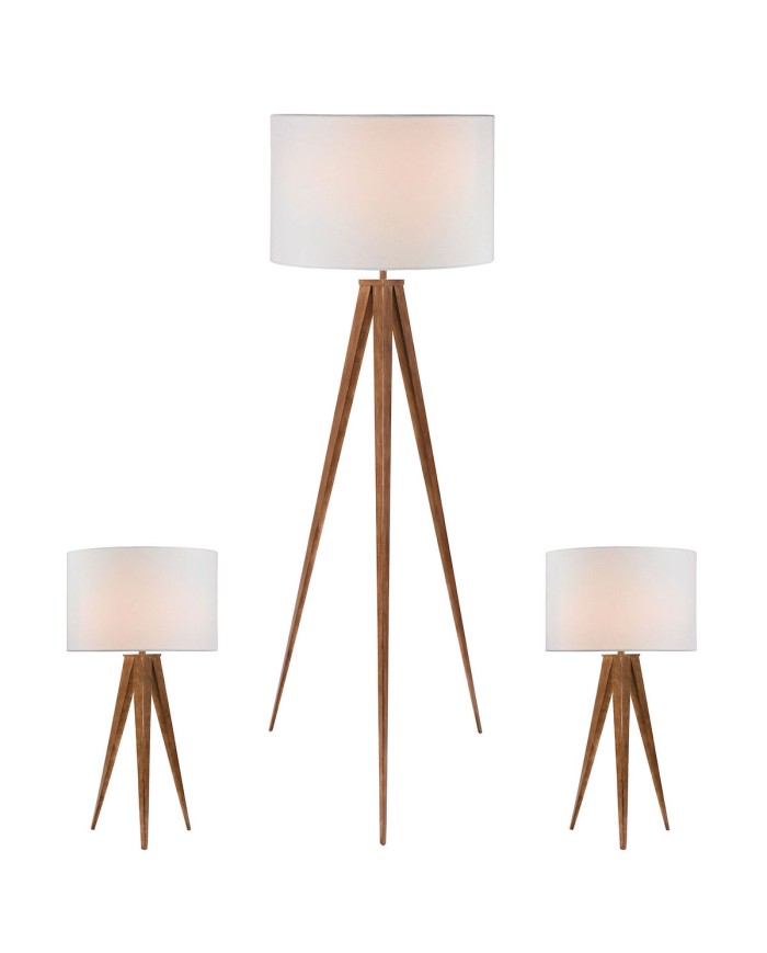 Lampada da Terra Home ESPRIT Marrone Legno Metallo Alluminio 40 x 40 x 153 cm (3 Pezzi)