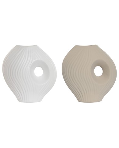 Vaso Home ESPRIT Bianco Beige Gres 33 x 15 x 34 cm (2 Unità) Vaso Home ESPRIT Bianco Beige Gres 33 x 15 x 34 cm (2 Unità)