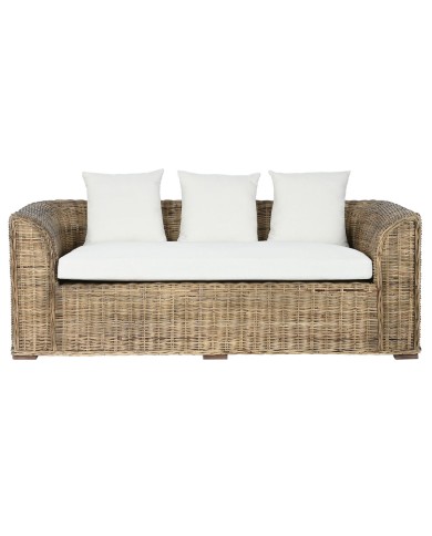 Divano da Giardino Home ESPRIT Bianco Marrone Naturale Rattan 174 x 88 x 69 cm Divano da Giardino Home ESPRIT Bianco Marrone Naturale Rattan 174 x 88 x 69 cm