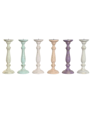 Candelabro Home ESPRIT Metallo Legno di mango Shabby Chic 12 x 12 x 34 cm