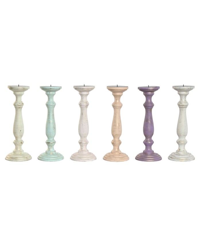 Candelabro Home ESPRIT Metallo Legno di mango Shabby Chic 12 x 12 x 34 cm