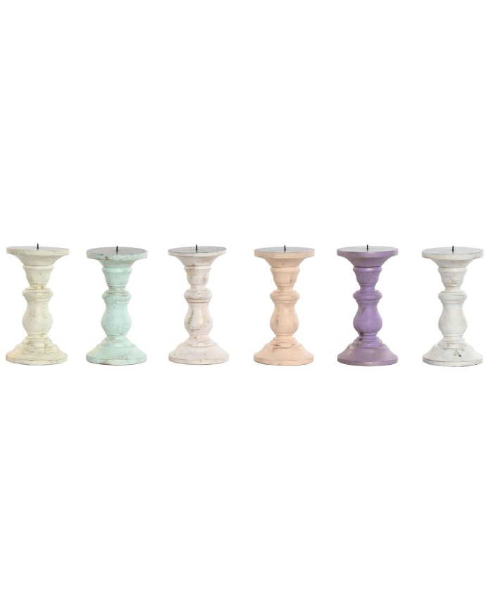 Candelabro Home ESPRIT Giallo Azzurro Verde Rosa Metallo Legno di mango Shabby Chic 10 x 10 x 18 cm Candelabro Home ESPRIT Giallo Azzurro Verde Rosa Metallo Legno di mango Shabby Chic 10 x 10 x 18 cm