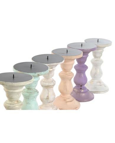 Candelabro Home ESPRIT Giallo Azzurro Verde Rosa Metallo Legno di mango Shabby Chic 10 x 10 x 18 cm