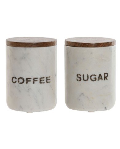 Barattolo Home ESPRIT Bianco Marrone Marmo Legno di mango (2 Unità)
