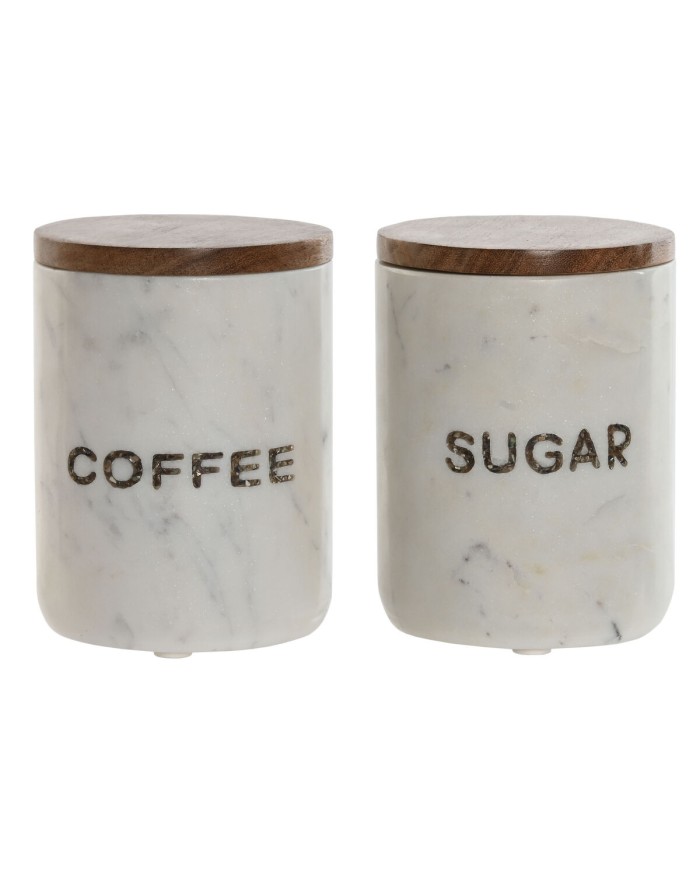 Barattolo Home ESPRIT Bianco Marrone Marmo Legno di mango (2 Unità)