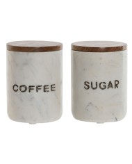Barattolo Home ESPRIT Bianco Marrone Marmo Legno di mango (2 Unità)