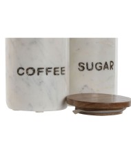 Barattolo Home ESPRIT Bianco Marrone Marmo Legno di mango (2 Unità)