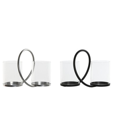 Portacandele Home ESPRIT Nero Argentato Metallo Cristallo 24 x 19 x 18 cm (2 Unità)