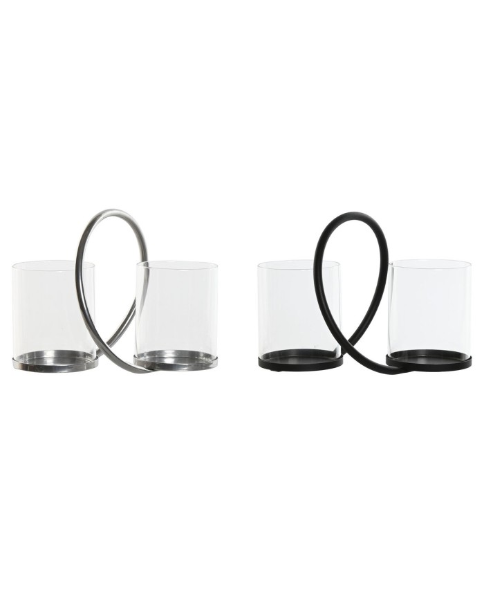 Portacandele Home ESPRIT Nero Argentato Metallo Cristallo 24 x 19 x 18 cm (2 Unità)