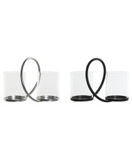 Portacandele Home ESPRIT Nero Argentato Metallo Cristallo 24 x 19 x 18 cm (2 Unità)