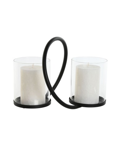 Portacandele Home ESPRIT Nero Argentato Metallo Cristallo 24 x 19 x 18 cm (2 Unità)