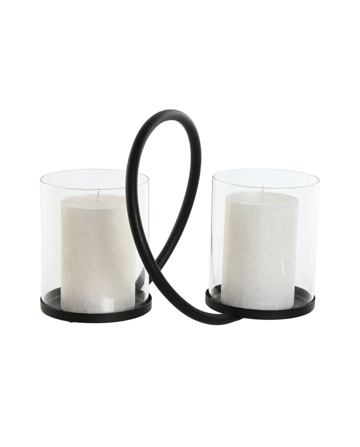 Portacandele Home ESPRIT Nero Argentato Metallo Cristallo 24 x 19 x 18 cm (2 Unità)