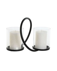 Portacandele Home ESPRIT Nero Argentato Metallo Cristallo 24 x 19 x 18 cm (2 Unità)