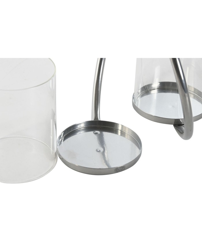 Portacandele Home ESPRIT Nero Argentato Metallo Cristallo 24 x 19 x 18 cm (2 Unità)