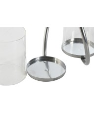 Portacandele Home ESPRIT Nero Argentato Metallo Cristallo 24 x 19 x 18 cm (2 Unità)