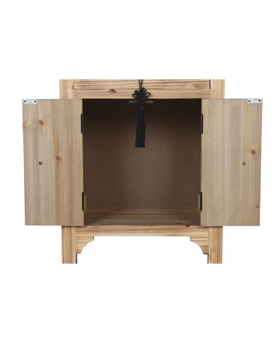 Comodino Home ESPRIT Nero Naturale Legno di abete Legno MDF 45 x 34 x 66 cm