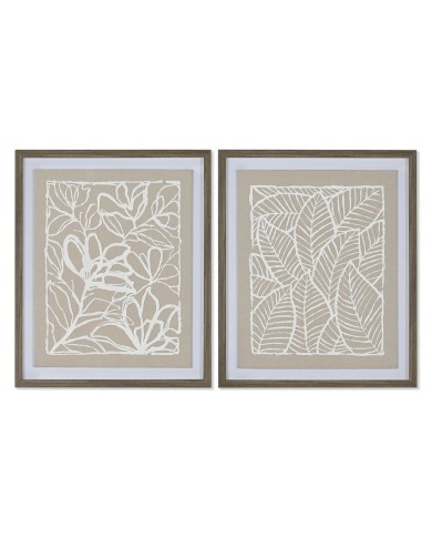 Tela Home ESPRIT Bianco Beige Foglia della pianta Città 50 x 4 x 60 cm (2 Unità)