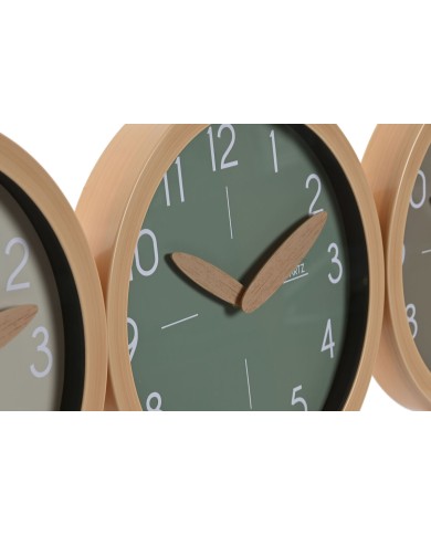 Orologio da Parete Home ESPRIT Marrone Verde Grigio polistirene 30 x 4 x 30 cm (3 Unità)