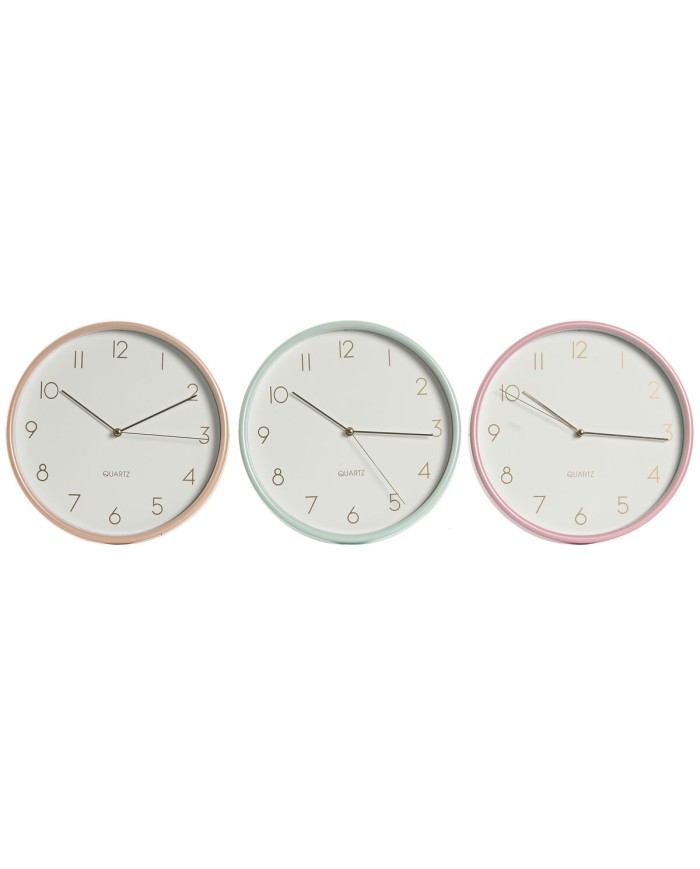 Orologio da Parete Home ESPRIT Corallo Menta Lilla PVC 25,5 x 4,3 x 25,5 cm (3 Unità)