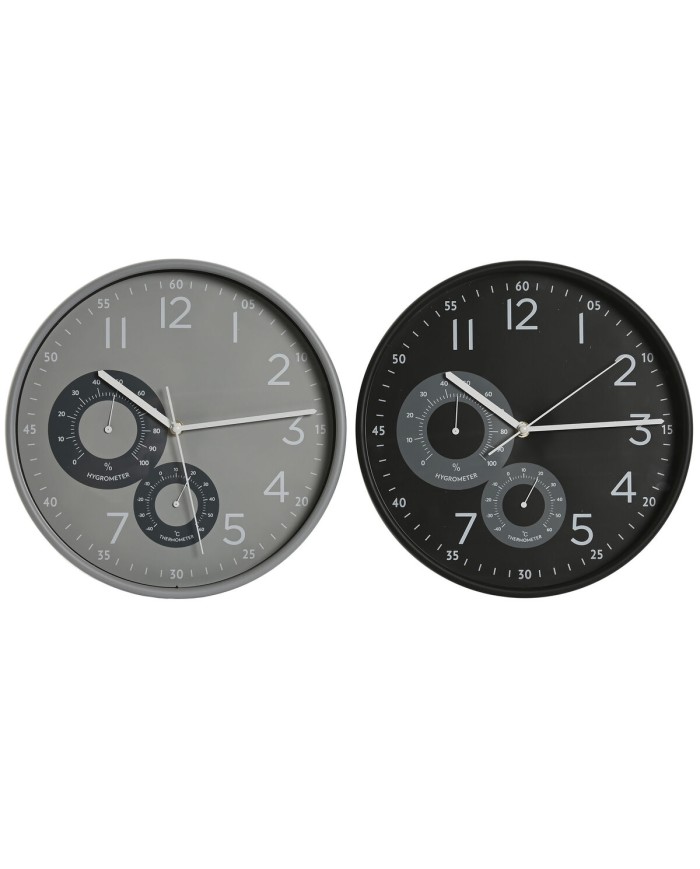 Orologio da Parete Home ESPRIT Nero Grigio PVC 30 x 4,7 x 30 cm (2 Unità)