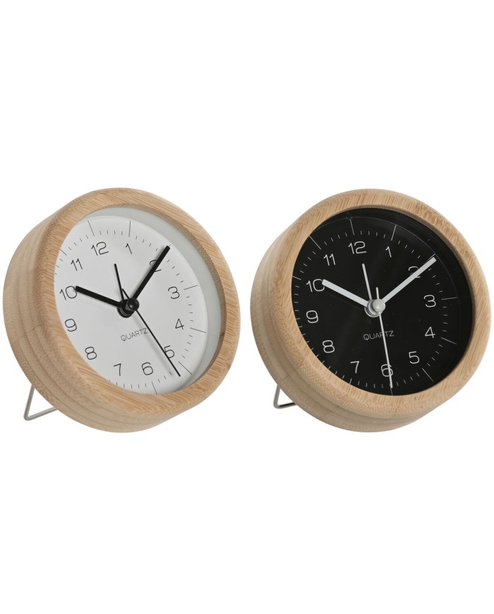 Orologio da Tavolo Home ESPRIT Bianco Nero Bambù 10 x 4,3 x 10 cm (2 Unità)