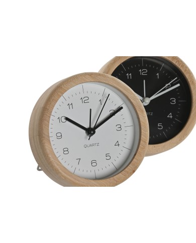 Orologio da Tavolo Home ESPRIT Bianco Nero Bambù 10 x 4,3 x 10 cm (2 Unità)