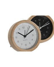 Orologio da Tavolo Home ESPRIT Bianco Nero Bambù 10 x 4,3 x 10 cm (2 Unità)