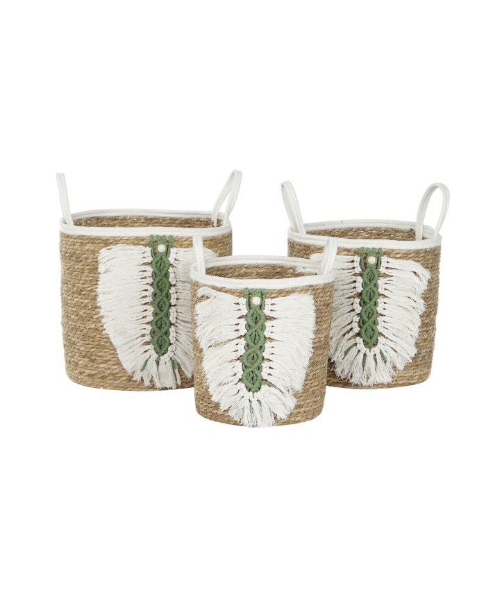 Set di Cestini Home ESPRIT Bianco Verde Naturale Fibra naturale Tropicale 39 x 39 x 47 cm (3 Pezzi) Set di Cestini Home ESPRIT Bianco Verde Naturale Fibra naturale Tropicale 39 x 39 x 47 cm (3 Pezzi)
