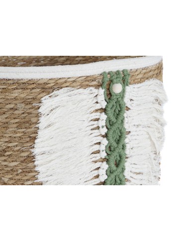 Set di Cestini Home ESPRIT Bianco Verde Naturale Fibra naturale Tropicale 39 x 39 x 47 cm (3 Pezzi)