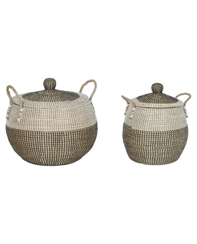 Set di Cestini Home ESPRIT Bianco Nero Naturale 45 x 45 x 48 cm (2 Pezzi)