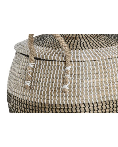 Set di Cestini Home ESPRIT Bianco Nero Naturale 45 x 45 x 48 cm (2 Pezzi)