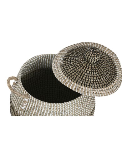 Set di Cestini Home ESPRIT Bianco Nero Naturale 45 x 45 x 48 cm (2 Pezzi)