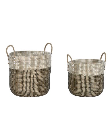 Set di Cestini Home ESPRIT Bianco Nero Naturale 44 x 44 x 49 cm (2 Pezzi)