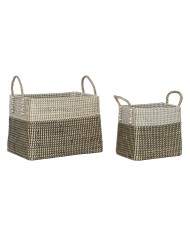 Set di Cestini Home ESPRIT Bianco Nero Naturale Erba di mare 44 x 44 x 51 cm (2 Pezzi) Set di Cestini Home ESPRIT Bianco Nero Naturale Erba di mare 44 x 44 x 51 cm (2 Pezzi)