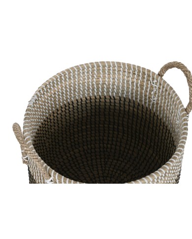 Set di Cestini Home ESPRIT Bianco Nero Naturale 44 x 44 x 49 cm (2 Pezzi)