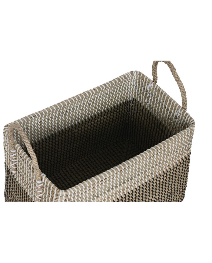 Set di Cestini Home ESPRIT Bianco Nero Naturale Erba di mare Boho 44 x 25 x 38 cm (2 Pezzi)