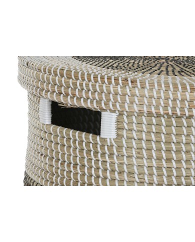 Set di Cestini Home ESPRIT Bianco Nero Naturale Erba di mare 44 x 44 x 51 cm (2 Pezzi)