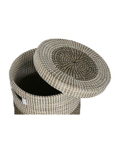Set di Cestini Home ESPRIT Bianco Nero Naturale Erba di mare 44 x 44 x 51 cm (2 Pezzi)