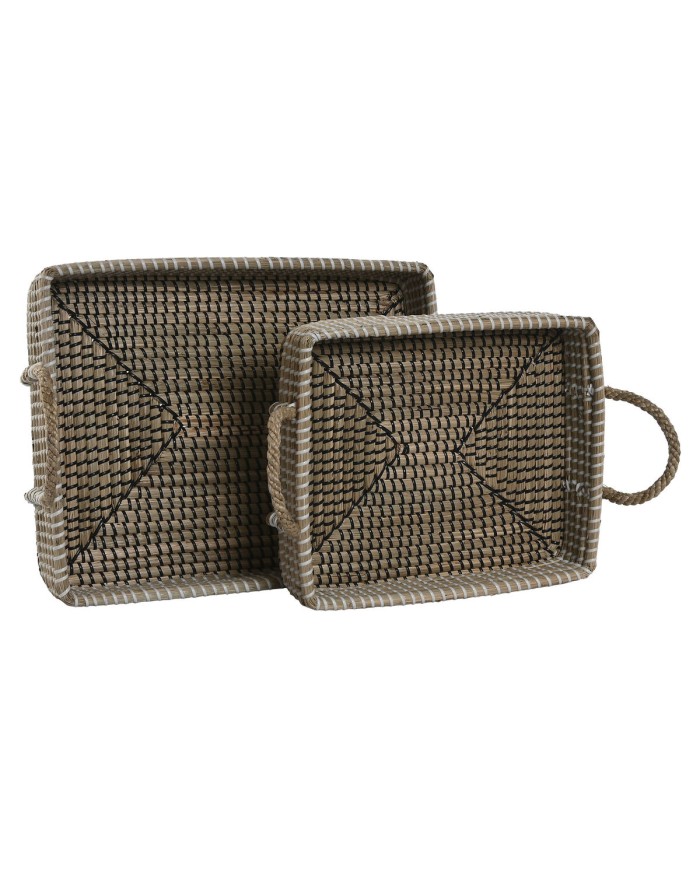 Set di Vassoi Home ESPRIT Naturale Marrone Chiaro Città 41 x 32 x 16 cm (2 Unità)